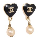 Chanel Heart Pearl Pierced Earrings