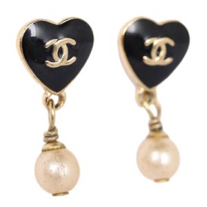 Chanel Heart Pearl Pierced Earrings